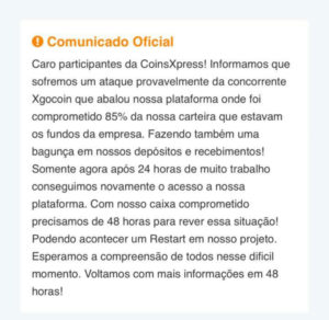 Webitcoin: Coinsxpress anuncia possível "restart" em seu projeto