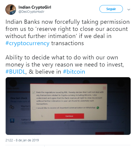 WeBitcoin: Após avisos, banco indiano encerra conta de titular por vínculo com criptomoedas