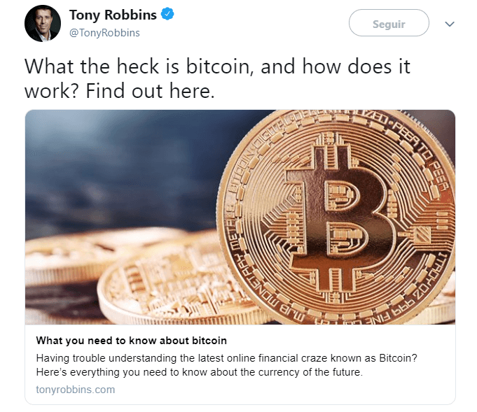 WeBitcoin: Tony Robbins publica artigo explicativo sobre o Bitcoin
