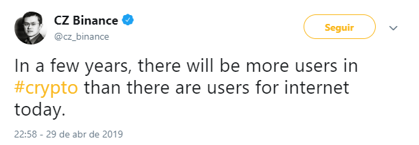 WeBitcoin: CEO da Binance: Mercado de criptomoedas terá mais usuários do que a internet possui hoje