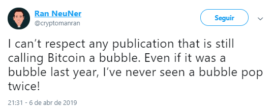 WeBitcoin: Ran NeuNer: Se o Bitcoin era uma bolha no ano passado, eu nunca vi uma bolha estourar duas vezes
